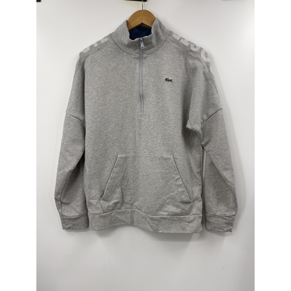 Lacoste Sport Sweatshirt Mens Medium Gray Quarter Zip Pullover Croc Logo Fleece